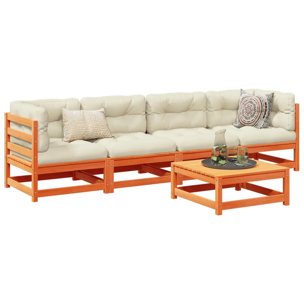 Set Divani da Giardino 5 pz Marrone Cera Legno Massello Pino 3299280