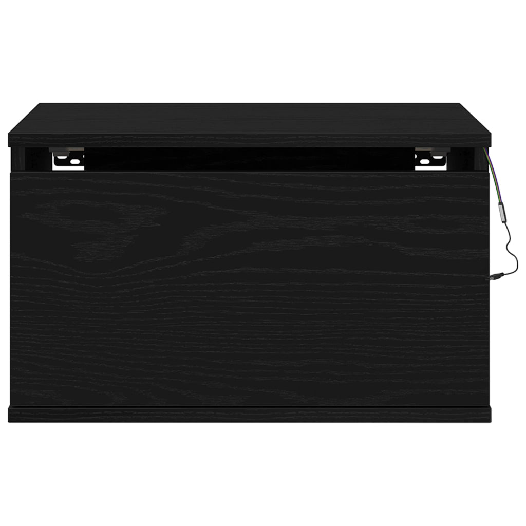 Comodino  con LED montato a parete in rovere nero 50x36x30 cm