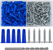 Set di fissaggio da 200 pezzi viti, chiodi, viti a espansione, viti a gancio - chiodi a espansione blu, viti a tappo, viti da fissaggio per legno - set di viti da fissaggio per legno con martello da viti
