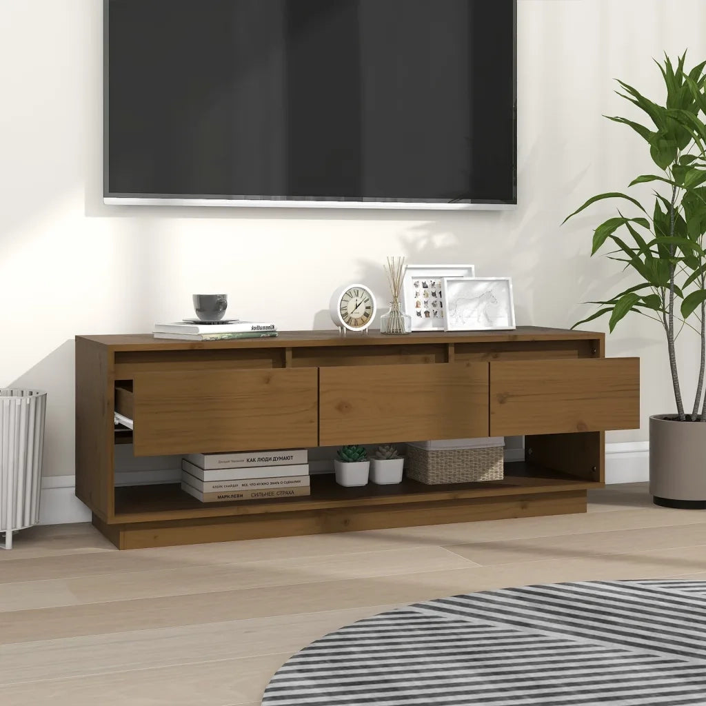 Mobile Porta TV Ambrato 110,5x34x40cm in Legno Massello di Pino 813847