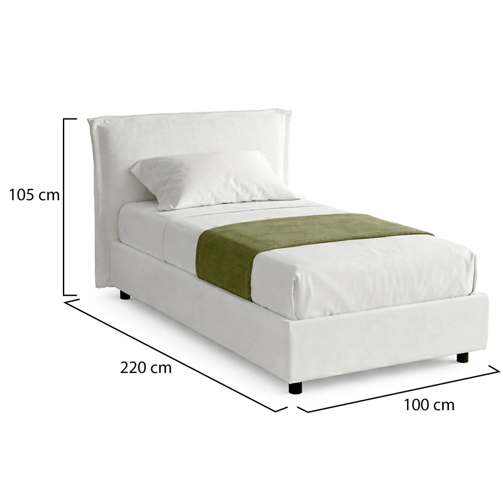 Bruino, Letto Singolo Sfoderabile Made in Italy, Bianco