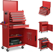 Cassettiera Portautensili a 4 Cassetti, Carrello per Attrezzi con Ruote Bloccabili Ripiano Regolabile e Rivestimento Antiscivolo, 59 x 28 x 102 cm (Rosso)