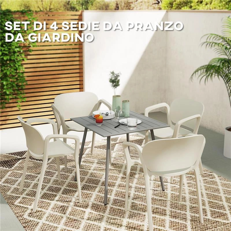SET 4 SEDIE DA GIARDINO IMPILABILI IN PP DAL DESIGN MODERNO CON BRACCIOLI 60X56X75 CM BIANCO