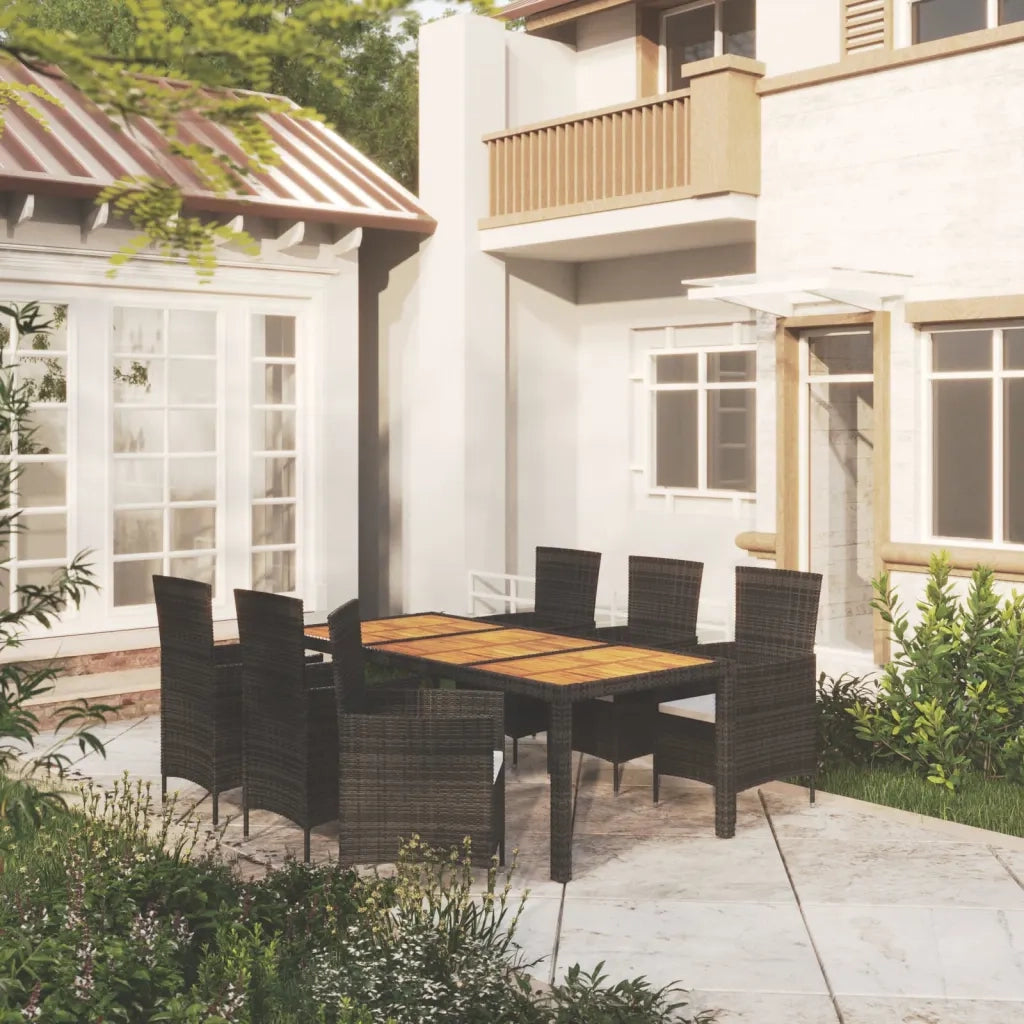 Set da Pranzo da Giardino 7 pz con Cuscini in Polyrattan Nero 3094837