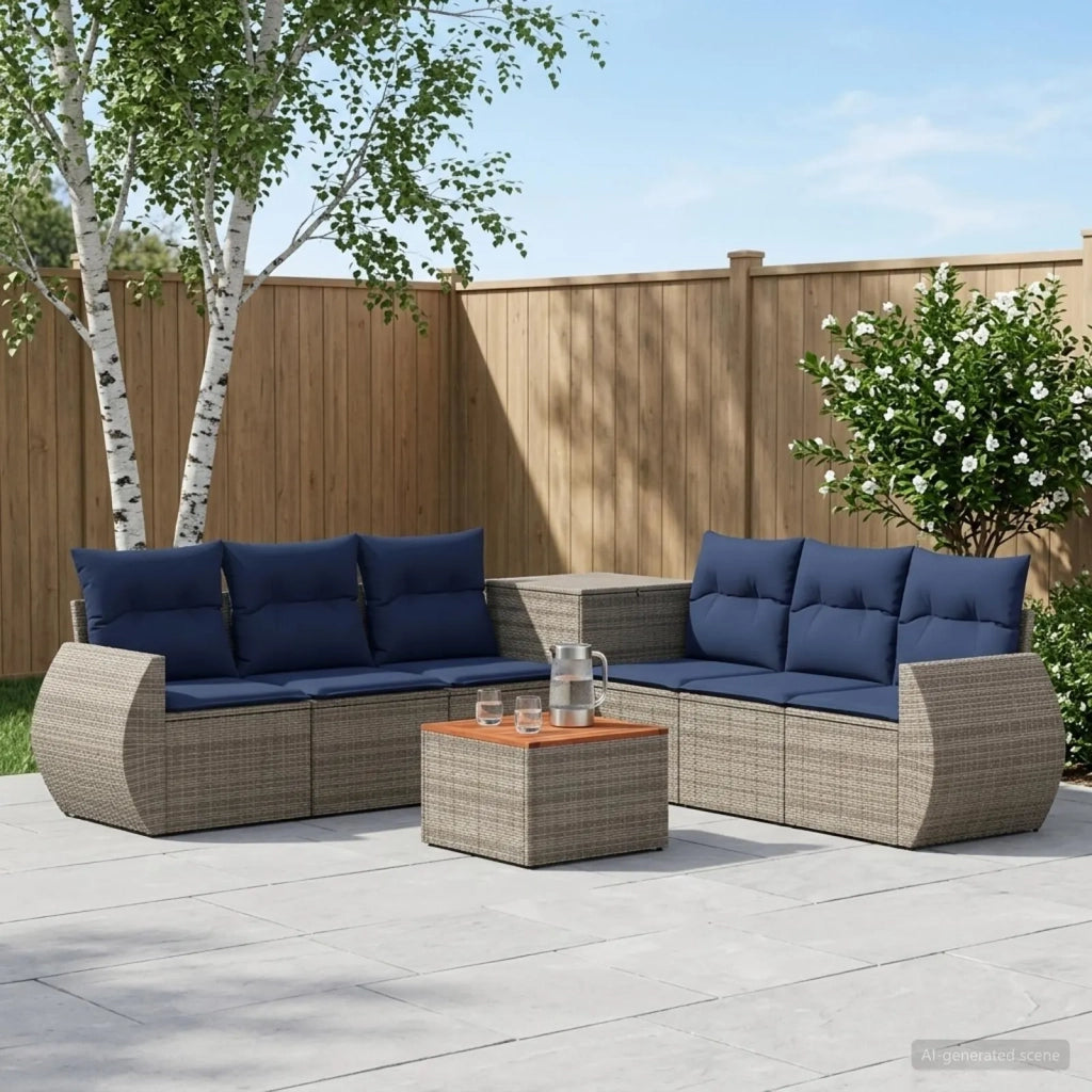 Set di divani 8 pz Grigio e Blu Navy Rattan sintetico e Acciaio 3448443
