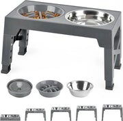 Ciotola per Cani Elevata - 1 Carico in Acciaio Inox - Antischocchi - Ciotola Antileak - Regolabile 5 Altezze - Ortopedico