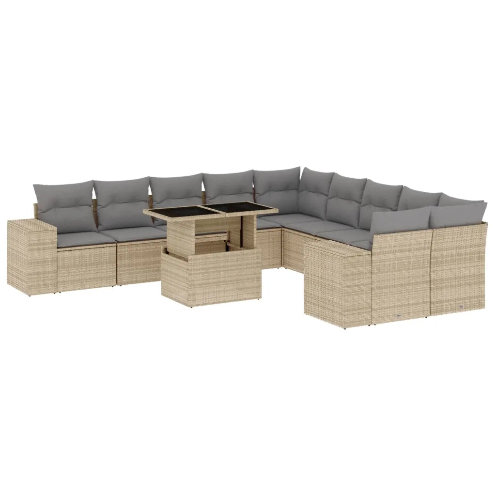 vidaXL Set Divani da Giardino 11 pz con Cuscini Beige in Polyrattan