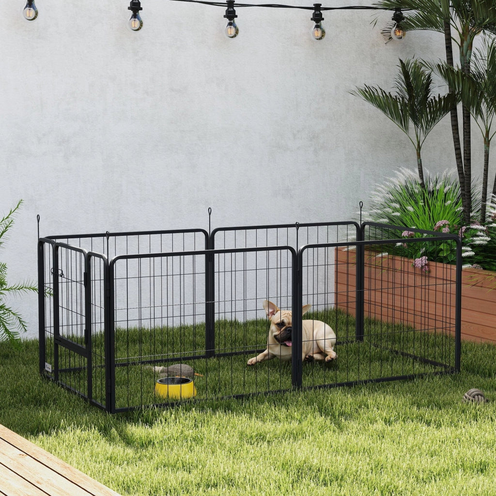 Recinto per Cani a 6 Pannelli Modulabili da 80x1,5x60A cm con Porta di Ingresso in Acciaio Nero