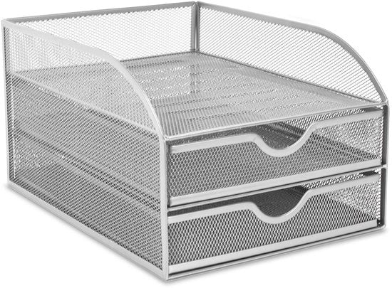 Sortitore di Cavi a Maglia con 2 Cassetti e Borsa, A4, Cassetti, Spazio di Ufficio, Spazio per Documenti, Organizzatore di Documenti, Supporto per Carte, Altezza 18,5 cm x Larghezza 25 cm x Profondità 34,2 cm
