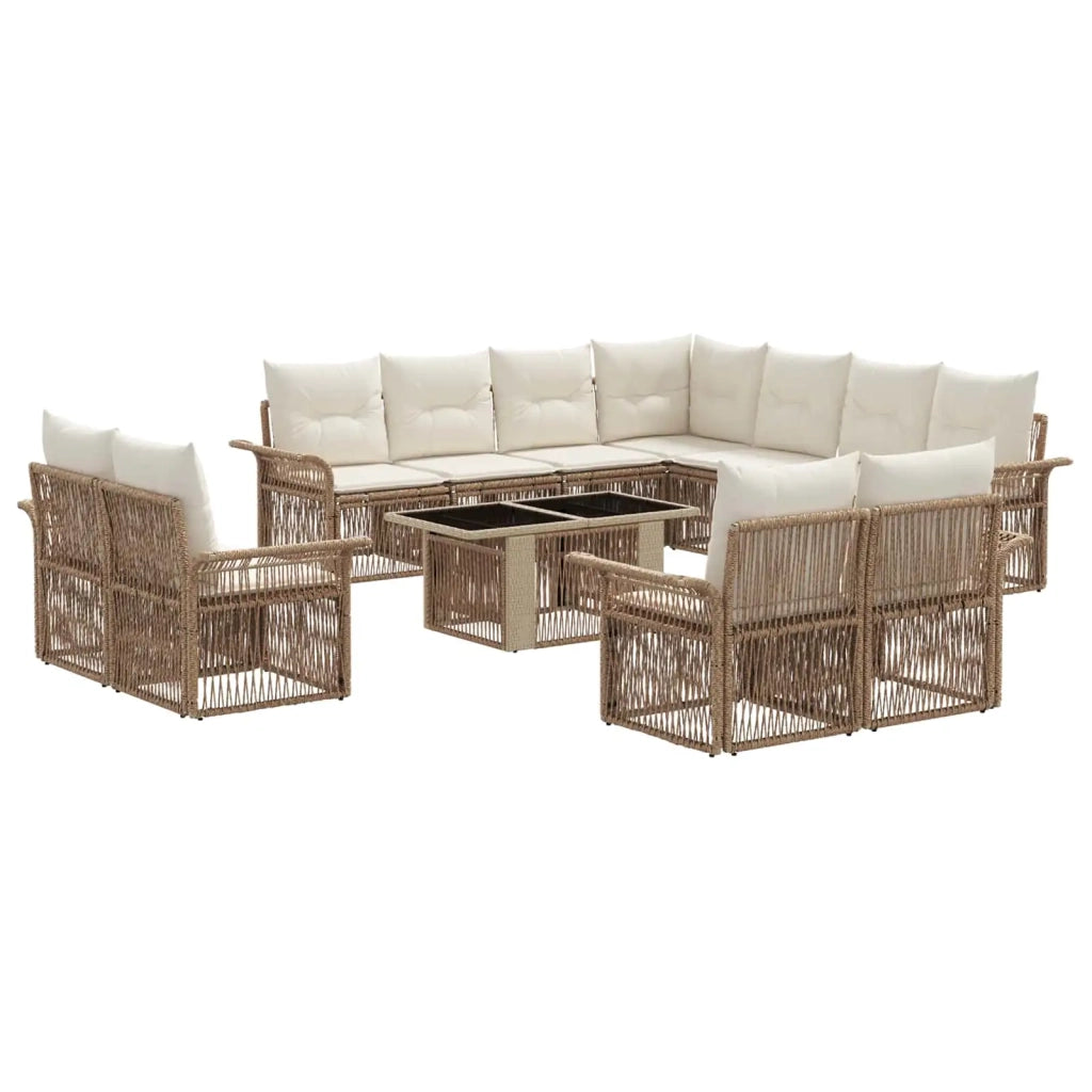 Set Divano da Giardino 12 pz Beige e Bianco Crema polyrattan 3436719