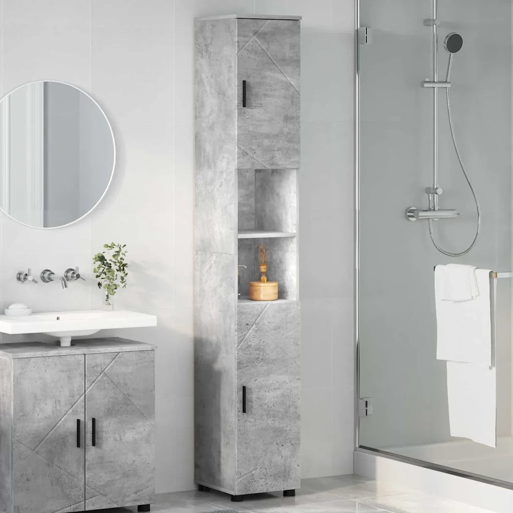Mobile da Bagno con porta Grigio cemento 30 x 35 x 192 cm 883337