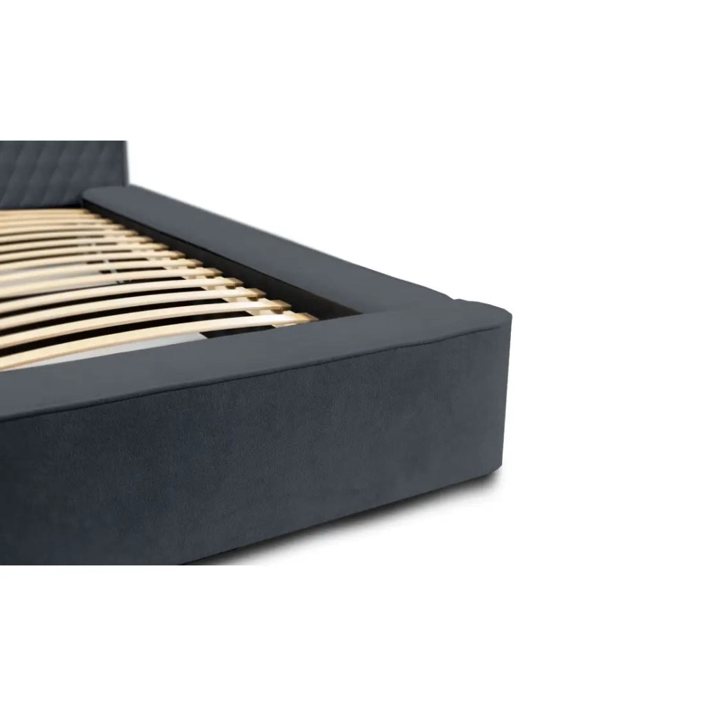 Letto contenitore VERNON – Tessuto ciniglia bouclé Carbone blu – 180x200 cm – Rete sollevabile – Design di alta gamma