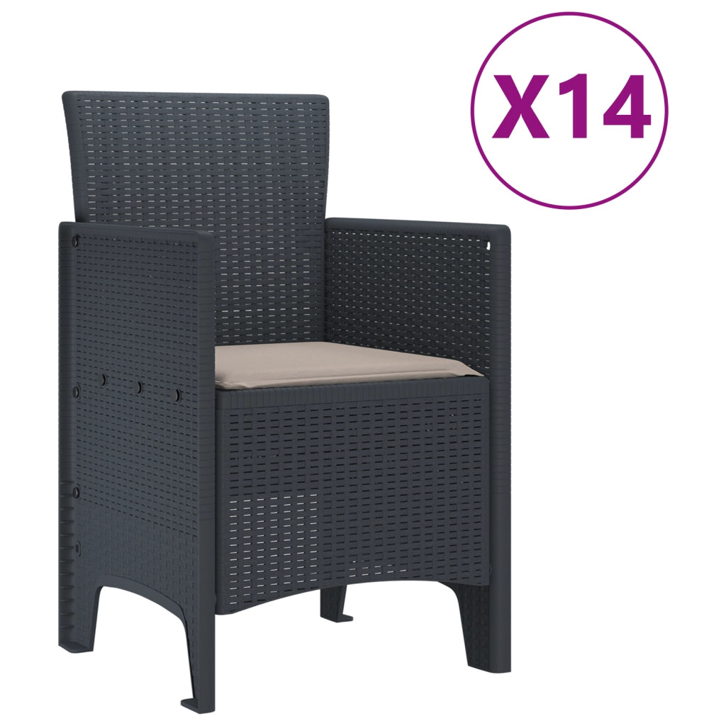 Set da pranzo da giardino  15 pezzi con cuscini antracite rattan plastico