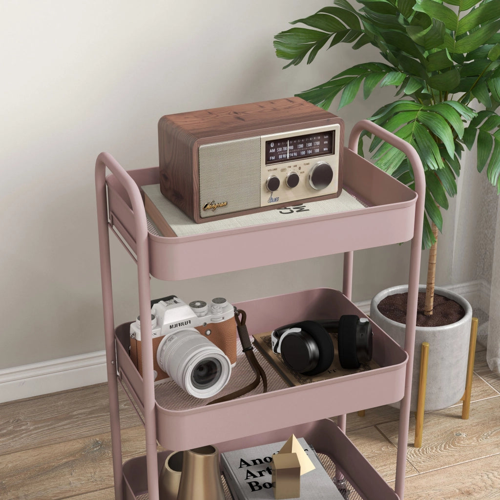 Carrello con 3 Cestini ¨C Zephmum ¨C Grigio Rosa Acciaio 45x30.6x79 cm
