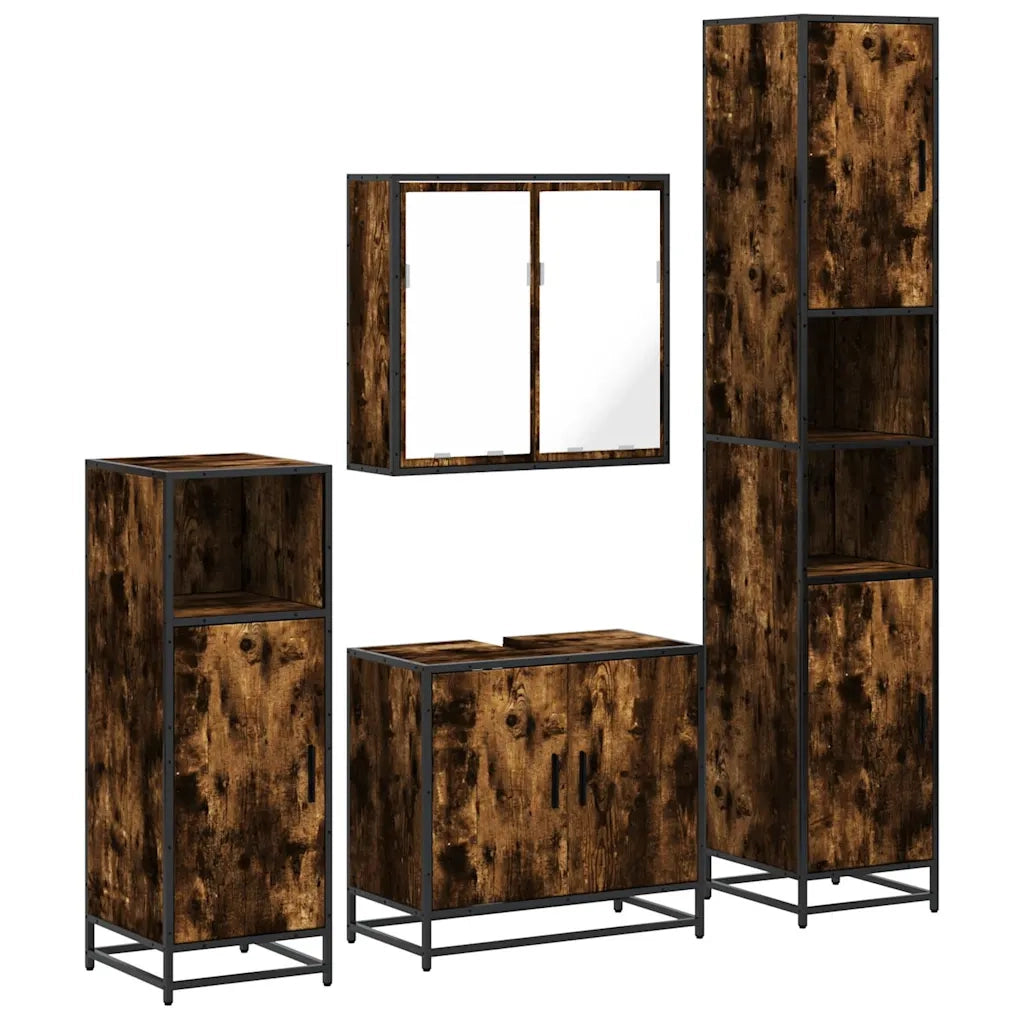 Set Mobili da Bagno 4 pz Rovere Fumo in Legno Multistrato
