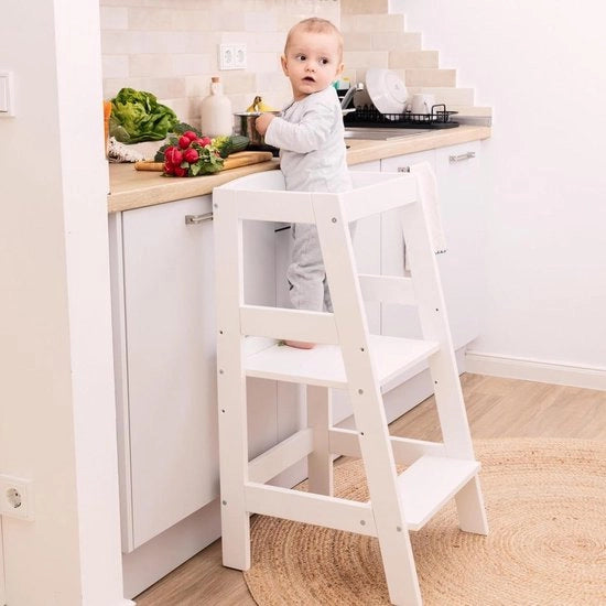 Torrino per bambini a partire da 1 anno - Montessori - certificato FSC - protezione contro cadute - vernice acqua base - bianco Torrino