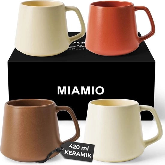 Set di 4 Tazze da Caffè – Tazze Ceramica 420 ml – Per Cappuccino, Tè e Espresso – Resistenti al Microonde e al Lavello – Pastello Beige Lussuoso