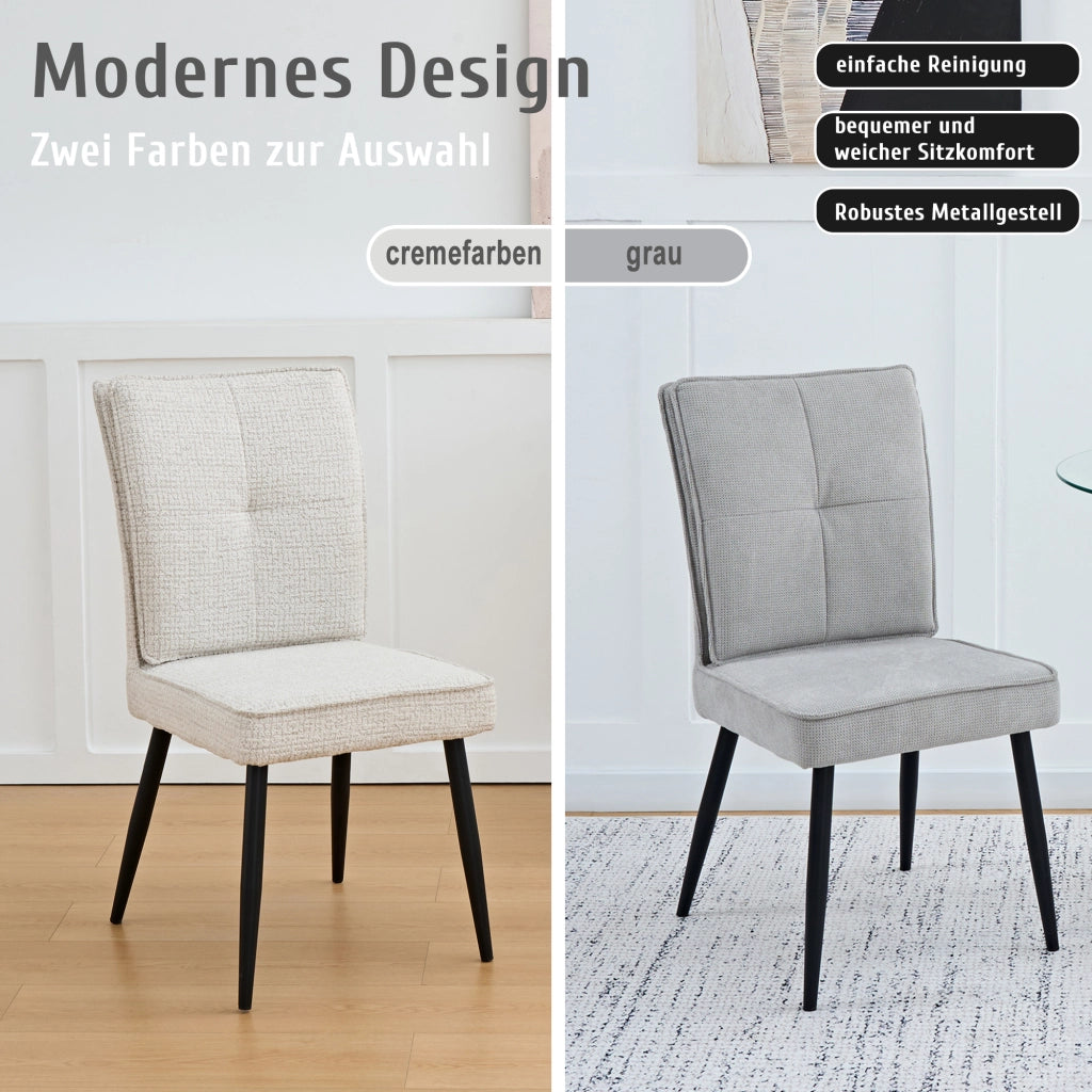 SEDIA Set da 2 pezzi 74x46x60 cm Bianco crema in ciniglia e metallo