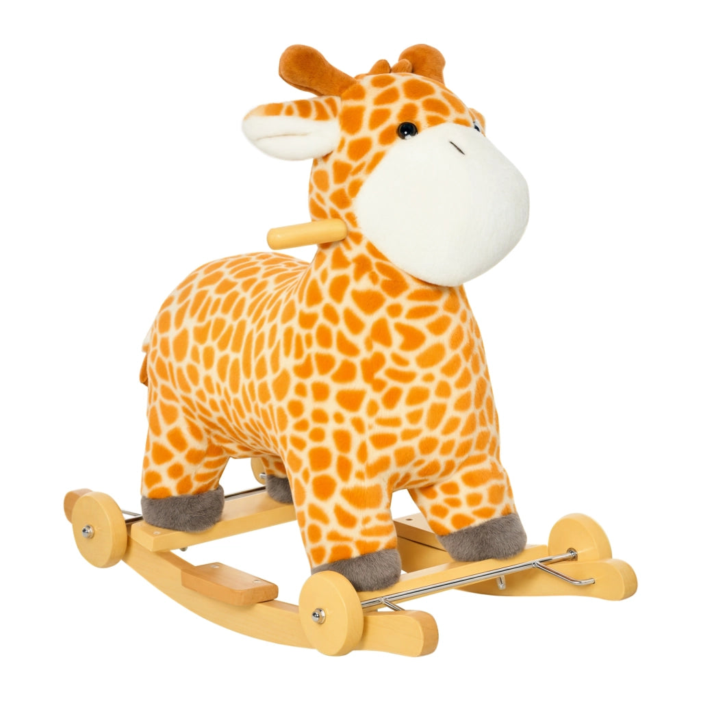 Cavallo a Dondolo Giraffa con Ruote e Suoni ¨C zephmum ¨C Giallo Legno 63x38x63cm