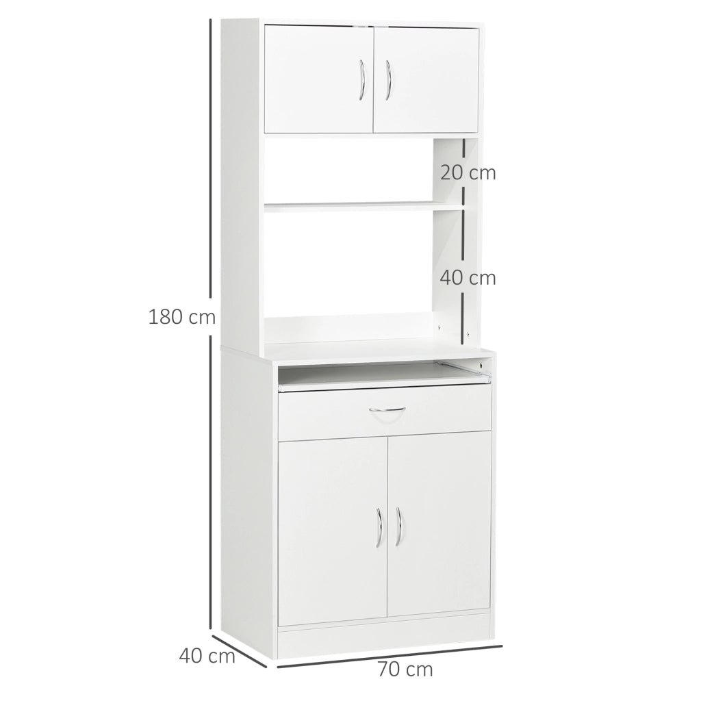 Credenza Cucina Soggiorno con 4 Porte Cassetto e Ripiano Aggiustabile ¨C zephmum ¨C Bianco 70x40x180 cm