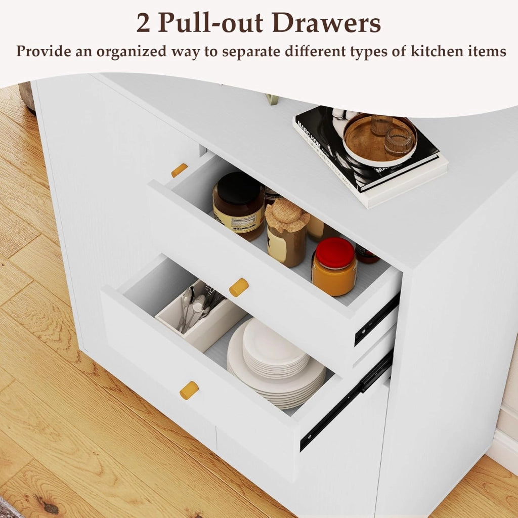 Armadietto da Cucina in Legno con 2 Cassetti e 3 Ripiani Regolabili, Credenza Sala da Pranzo e Soggiorno, 74 x 35 x 85,5 cm