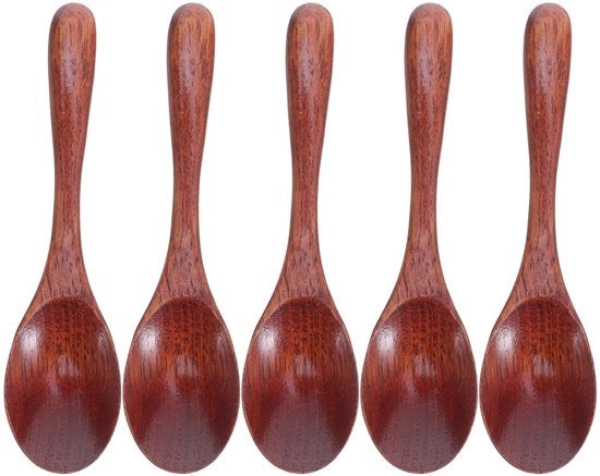 Set di cucchiai in legno per caffè e tè, 5 pezzi, manico ergonomico, leggero, stile autentico, per caffè e tè