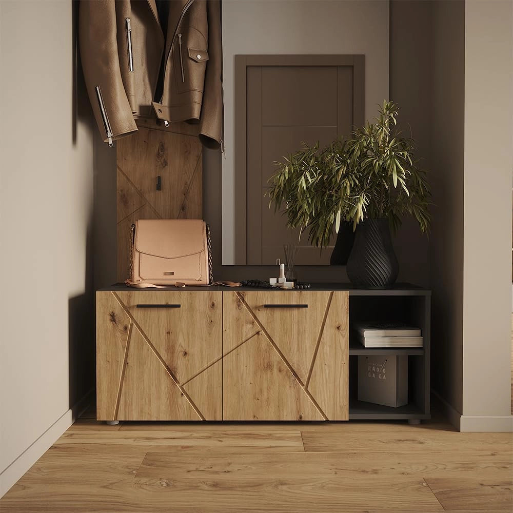 Mobile porta scarpe Irma, Antracite/Artisan, 106 x 43 cm con 2 porte
