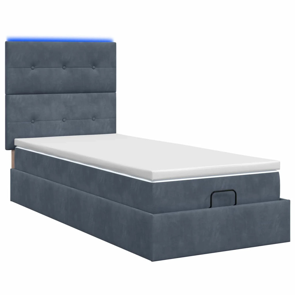 Letto Ottomano con Materasso e LED Grigio Scuro 90 x 200 cm 3458278