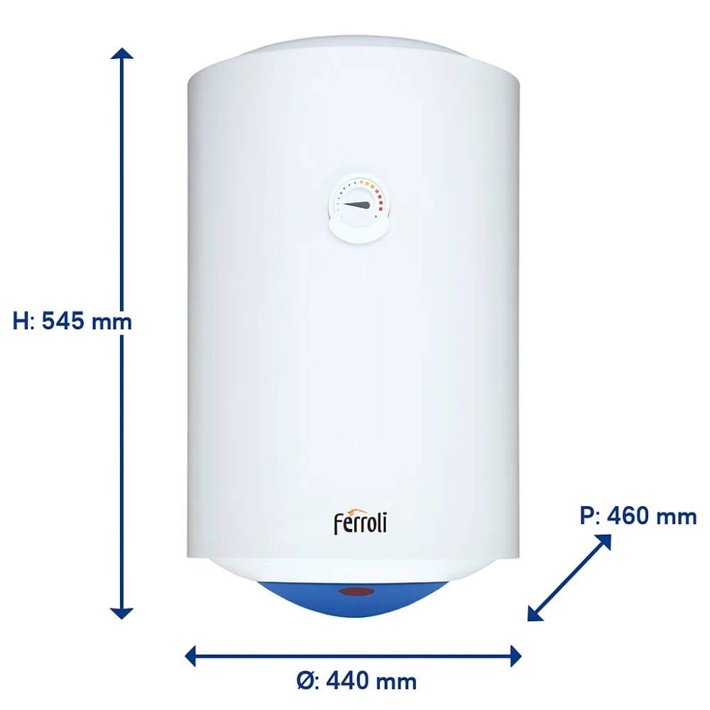 Ferroli calypso scaldabagno verticale elettrico garanzia 2 anni classe energetica c *** capacità 50 litri, confezione 1