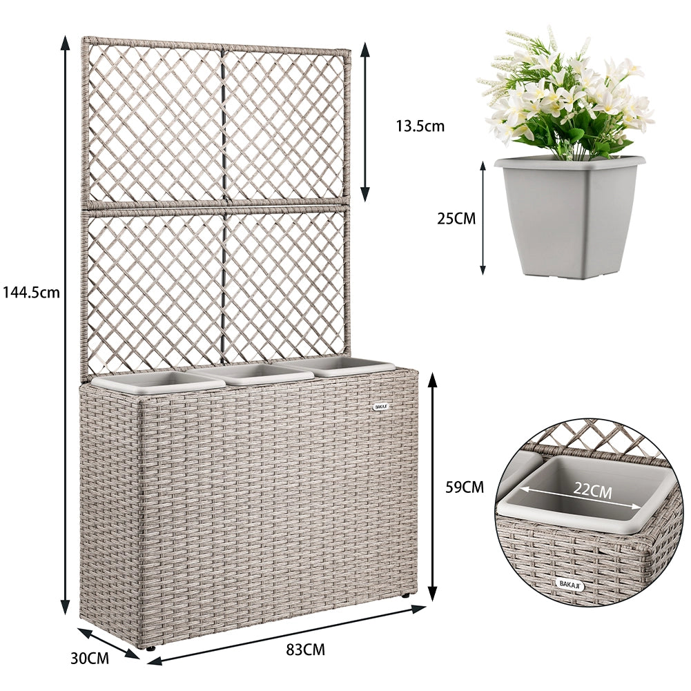 Fioriera da Giardino Polyrattan con 3vasi Estraibili per Balconi e Terrazzi Crema