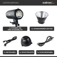 Walimex Pro Stager 400 HSS flash fotografico da studio, luce LED da 400 W per foto e video, con ricevitore da 2,4 GHz, modalità HSS, luce di modellazione a LED