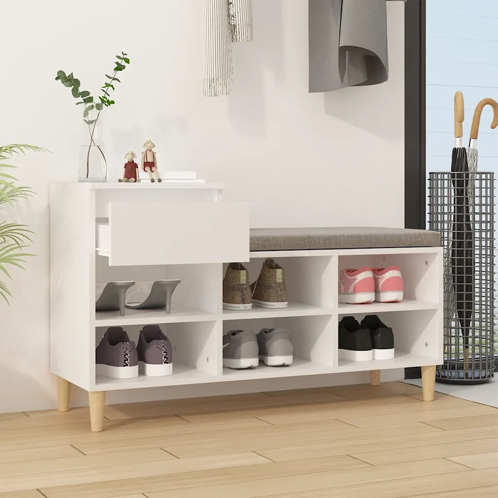 Scarpiera-Scaffale per scarpe Bianca 102x36x60 cm in Legno Multistrato 804912