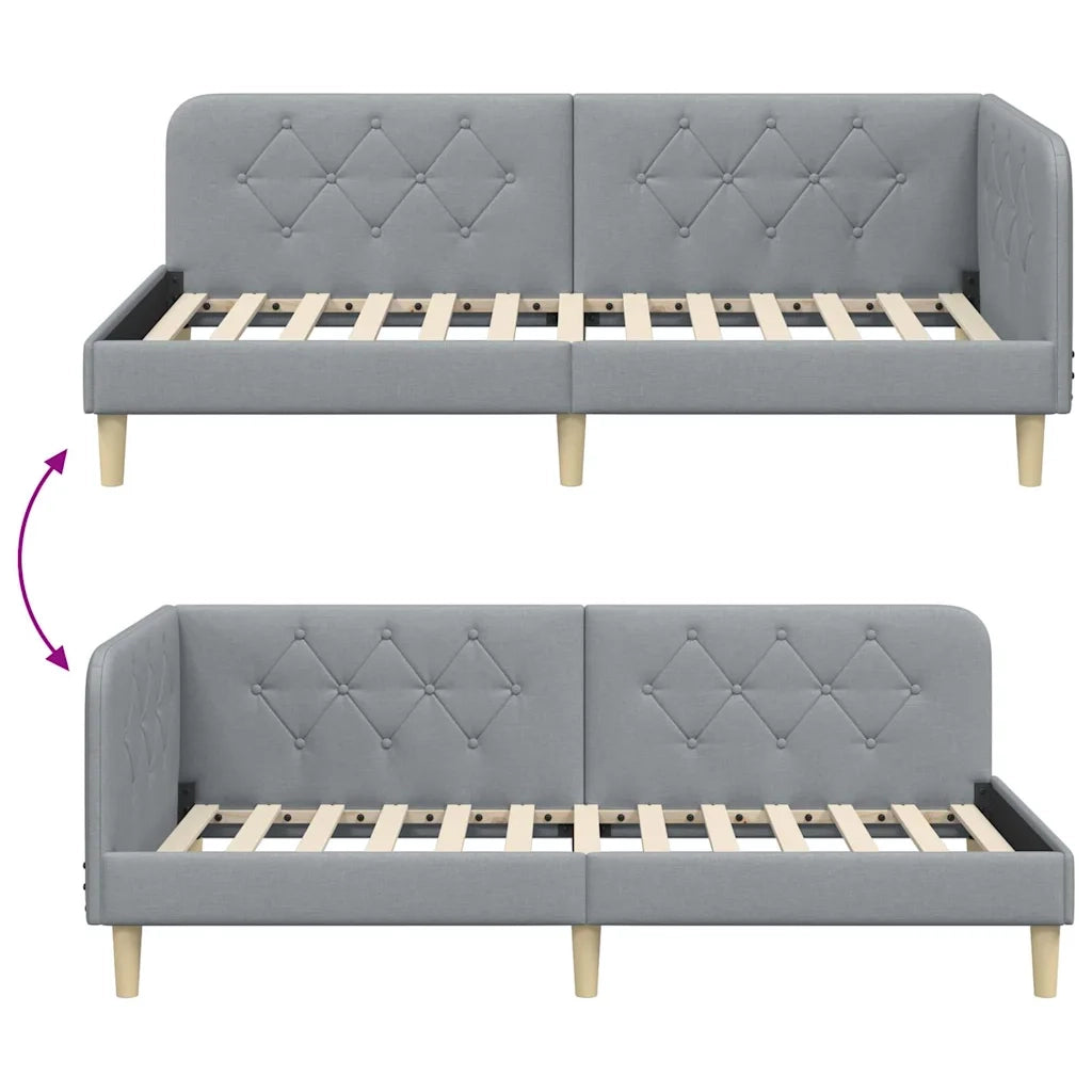 Cornice del letto ad angolo Grigio chiaro 90 x 200 cm Tessuto