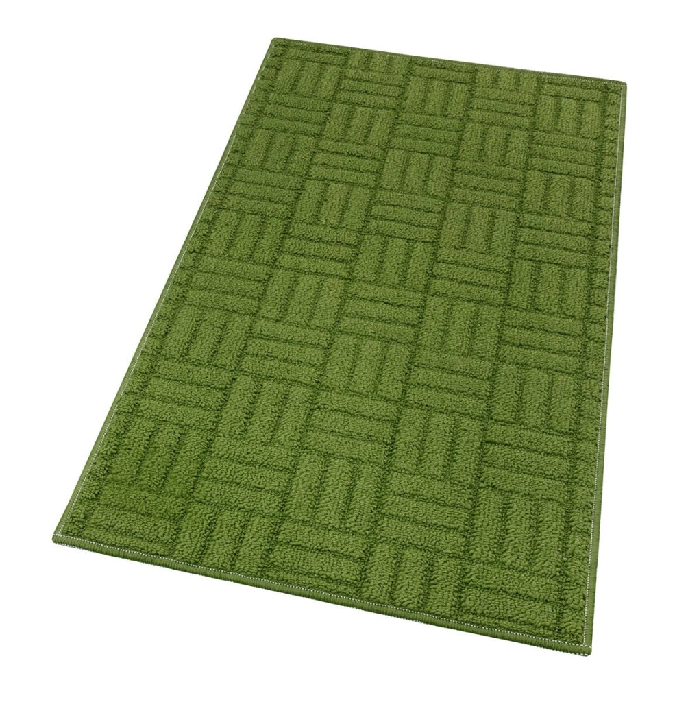 Tappeto Cucina Super Assorbente Tessitura 3D Tinta Unita Minimalista Moderno Verde - 50x190 Cm