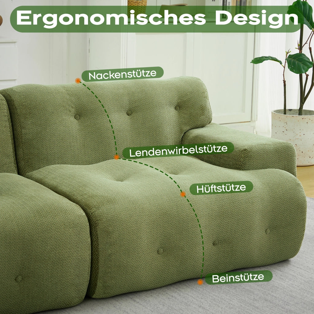 Divano a due posti modulare in ciniglia con braccioli ampi design ergonomico senza montaggio verde 224 × 104 × 66 cm
