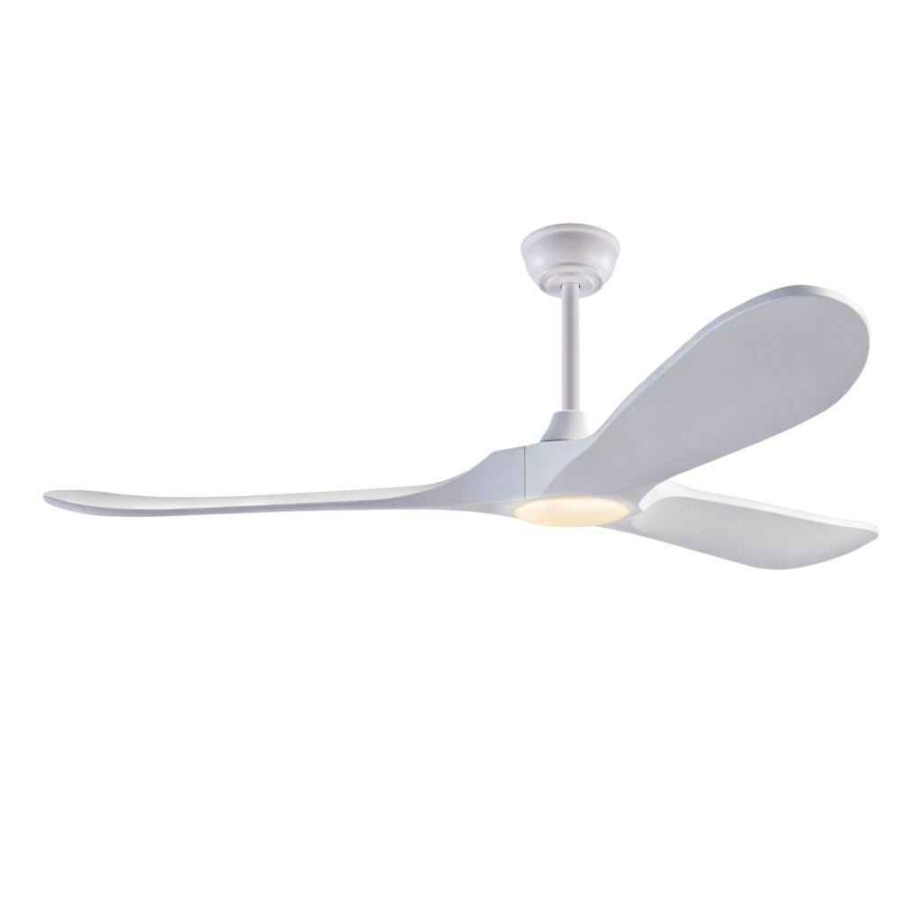 Ventilatore da soffitto 60" con LED dimmerabile; 3 pale in legno massello; bianco