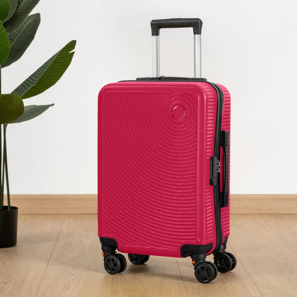 Trolley Bagaglio Mano Rigido 54x33x22 Piccolo Ultraleggero Valigia In Abs Con 4 Ruote Rimovibili Manico Chiusura Di Sicurezza Per Compagnie Low Cost Economy Zaino Da Viaggio Fuxia
