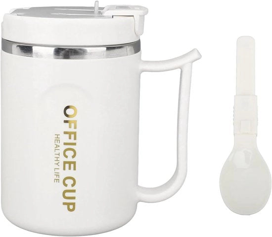 Tazza di caffè isolata in acciaio inossidabile 500ml con coperchio chiuso a vite e cucchiaio, tazza riutilizzabile per viaggi con chiusura ermetica per bevande calde e fredde (grigio)
