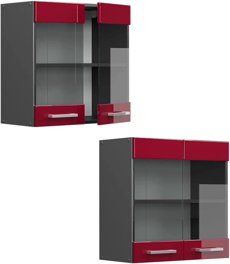 Mobile da cucina in vetro R-Line, Rosso lucido, 60 cm, per la libera combinazione all'interno di sistemi cucina modulari
