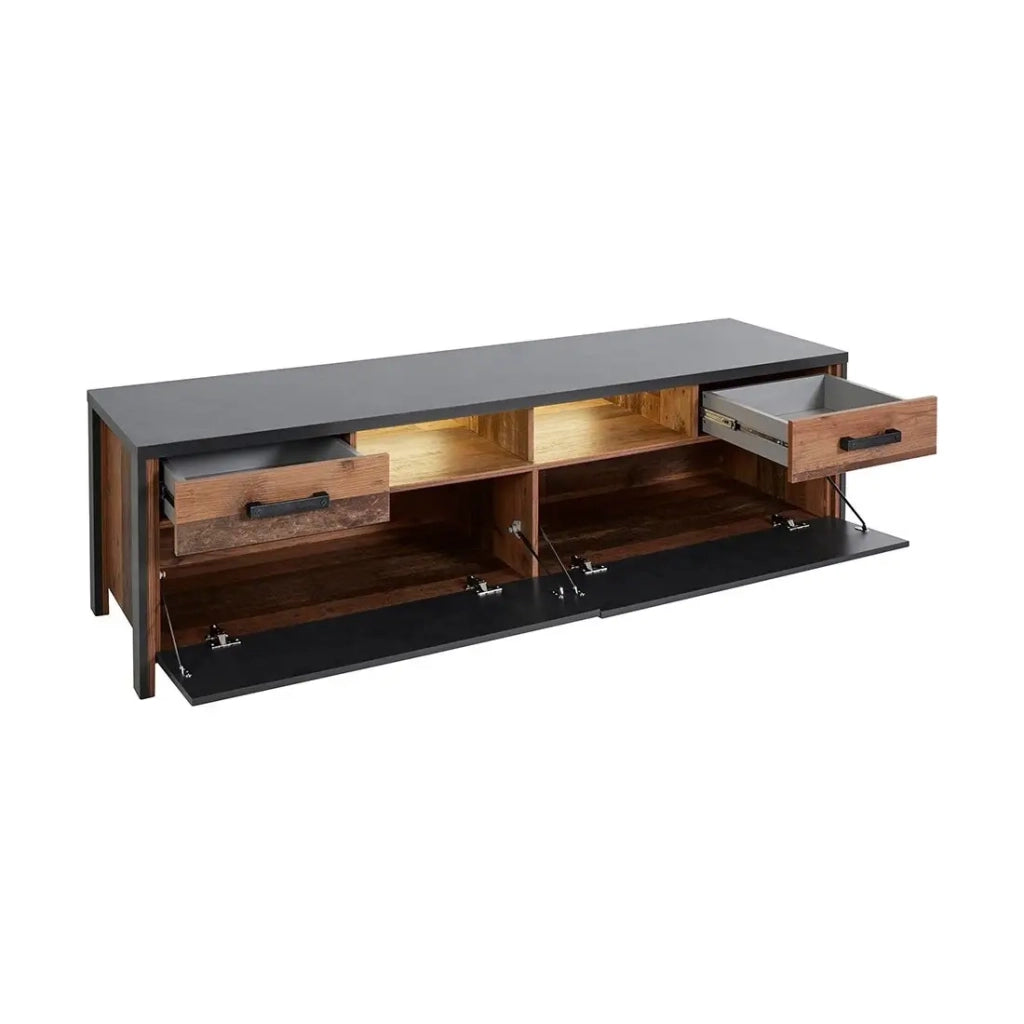 Mobile per TV WINDSOR grigio antracite e rovere scuro - 190 cm - 2 porte, 2 cassetti, 2 vani - 187 x 52.6 x 50.4 cm