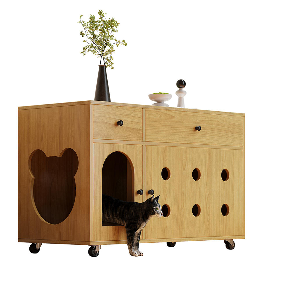 Casa lettiera per gatti - Xylo - 100x45x66cm legno naturale