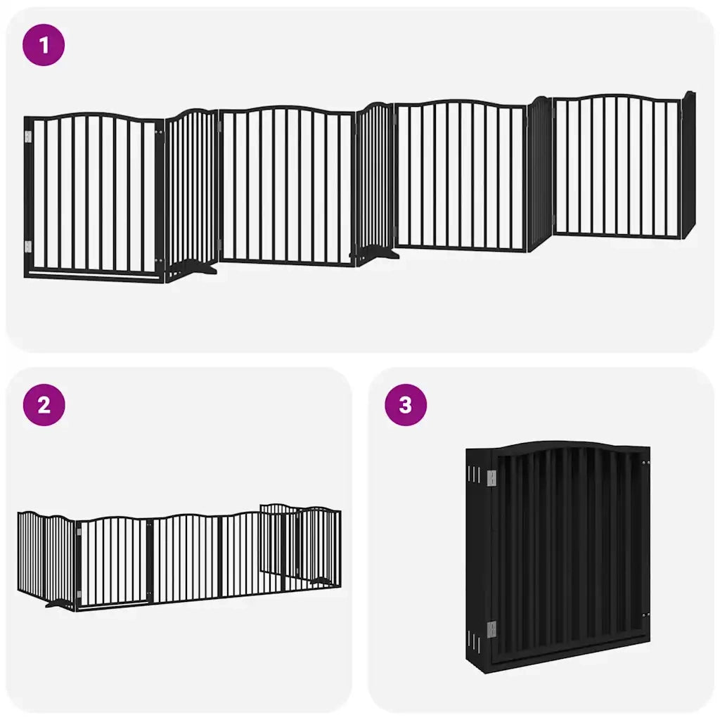 vidaXL Cancello Cani Porta Pieghevole Nero 8 Pannelli 640 cm Pioppo