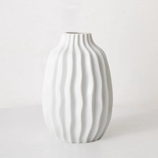 Vaso Ceramico Fiori Bianchi - Decorazione Decorativa Moderna per la Casa - Decorazione per Matrimonio - Decorazione per Ufficio - Camera - 20cm