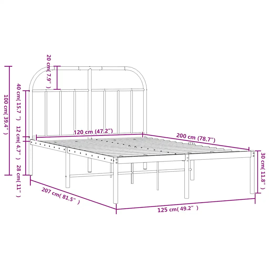 Letto matrimoniale | Letto per adulti | Giroletto con Testiera in Metallo Nero 120x200 cm