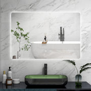 AICA Specchio 100x60cm,Memoria,Regorabile,Retroilluminato,doppio interruttore,HD temperato