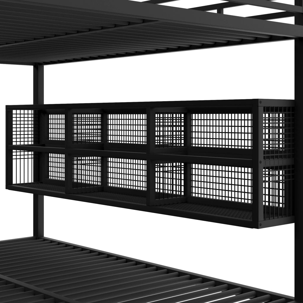 LETTO A CASTELLO 140x200 cm in metallo nero con vani contenitore e LED