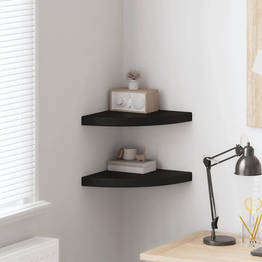 Scaffali Angolari a Parete 2 pz Neri 35x35x3,8 cm MDF