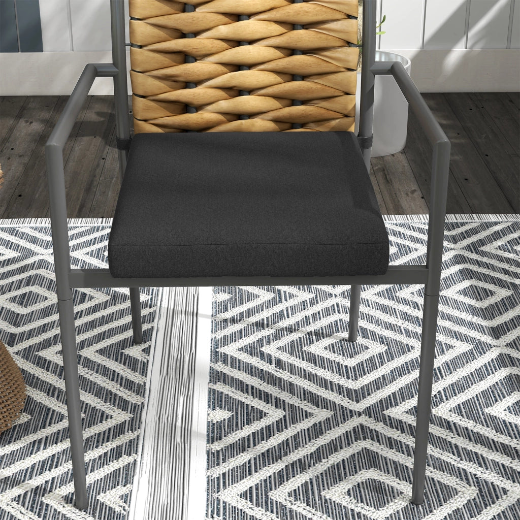 OKWISH Sedia da Giardino Impilabile, Schienale Alto con Cuscini Fissabili e Braccioli, Acciaio Nero, 57 x 58 x 87 cm