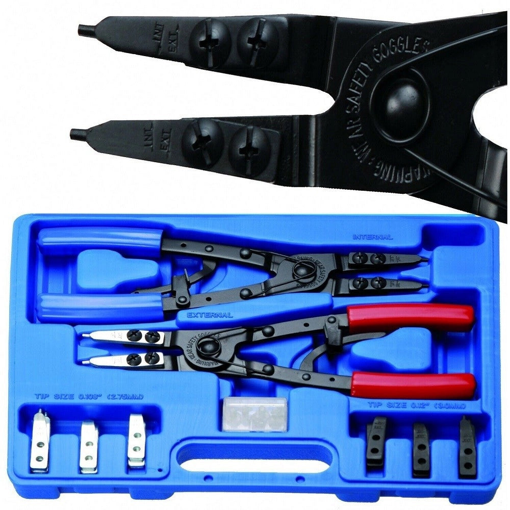 Trade Shop - Set 2 Pinze Con Punte Intercambiabili Per Anelli Seeger Interni Esterni A.07210 -