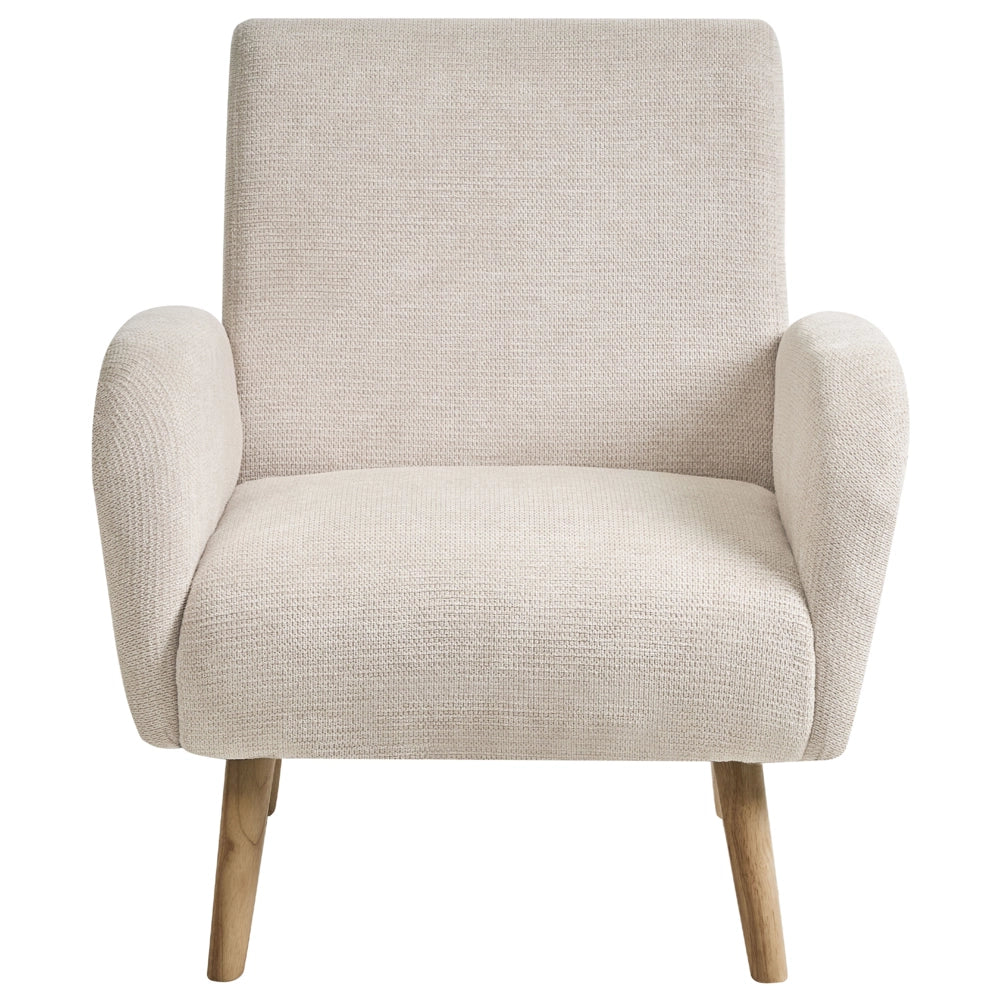 Poltrona moderna in tessuto rivestimento idrorepellente gambe in legno di gomma con braccioli beige chiaro
